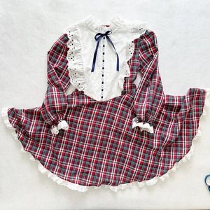 Vintage Sandy’s Girls Plaid Eyelet Twirl Skirt Dress: 6y